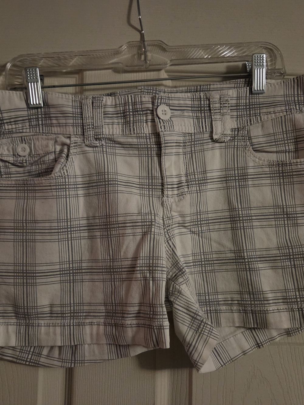 YMI Cream Plaid Jean Shorts